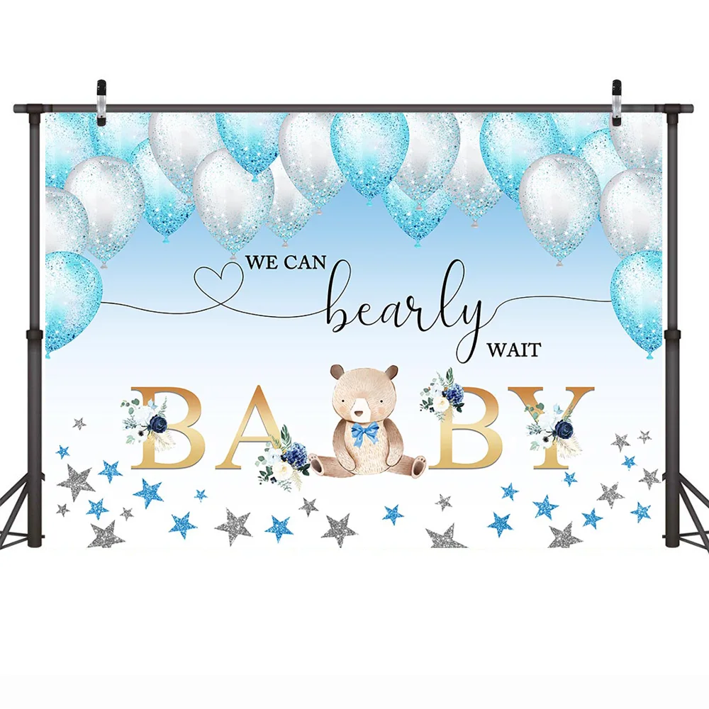 Baby Shower Bear Party Backdrop We Can Bearly Wait Photography Background Watercolor Green Leaves Newborn Cake Table Decorations