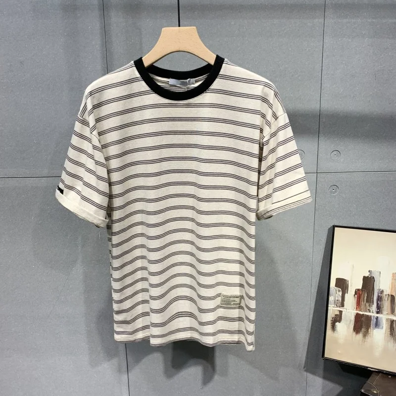 Style Korean Summer Stripe Design Short Sleeve Vintage T-Shirts Mens New Short O-Neck Loose Fashion Casual Classic T-Shirts