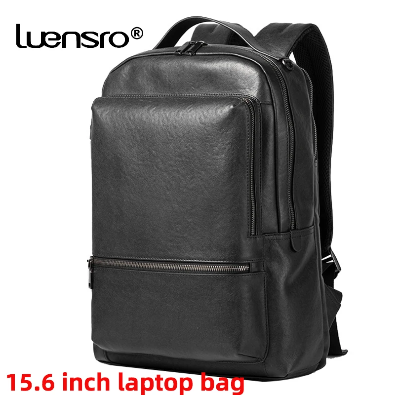 15.6 inch Laptop Backpack Men Genuine Leather Travel Bag Large Shoolbag For Boys Vegetable Tanned Leather Male Bag Mochila