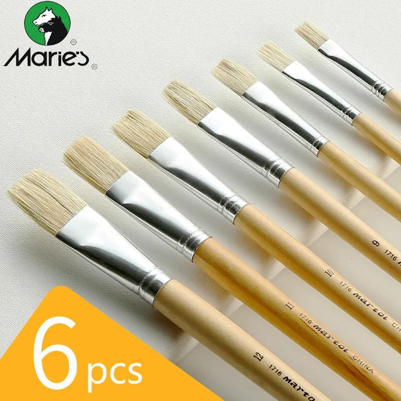 

Marie's Gouache Paint Brush 6pcs Art Pinceles Para Acrilico Y Oleo Bristles Arte Watercolor Painting Brush Set Art Supplies