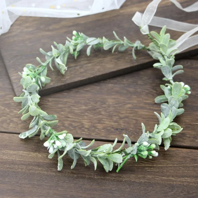 Diadema de boda para dama de honor, bandana bohemia de hierba verde para la frente, accesorios para el cabello para mujer, para el pelo guirnalda, diademas para mujer