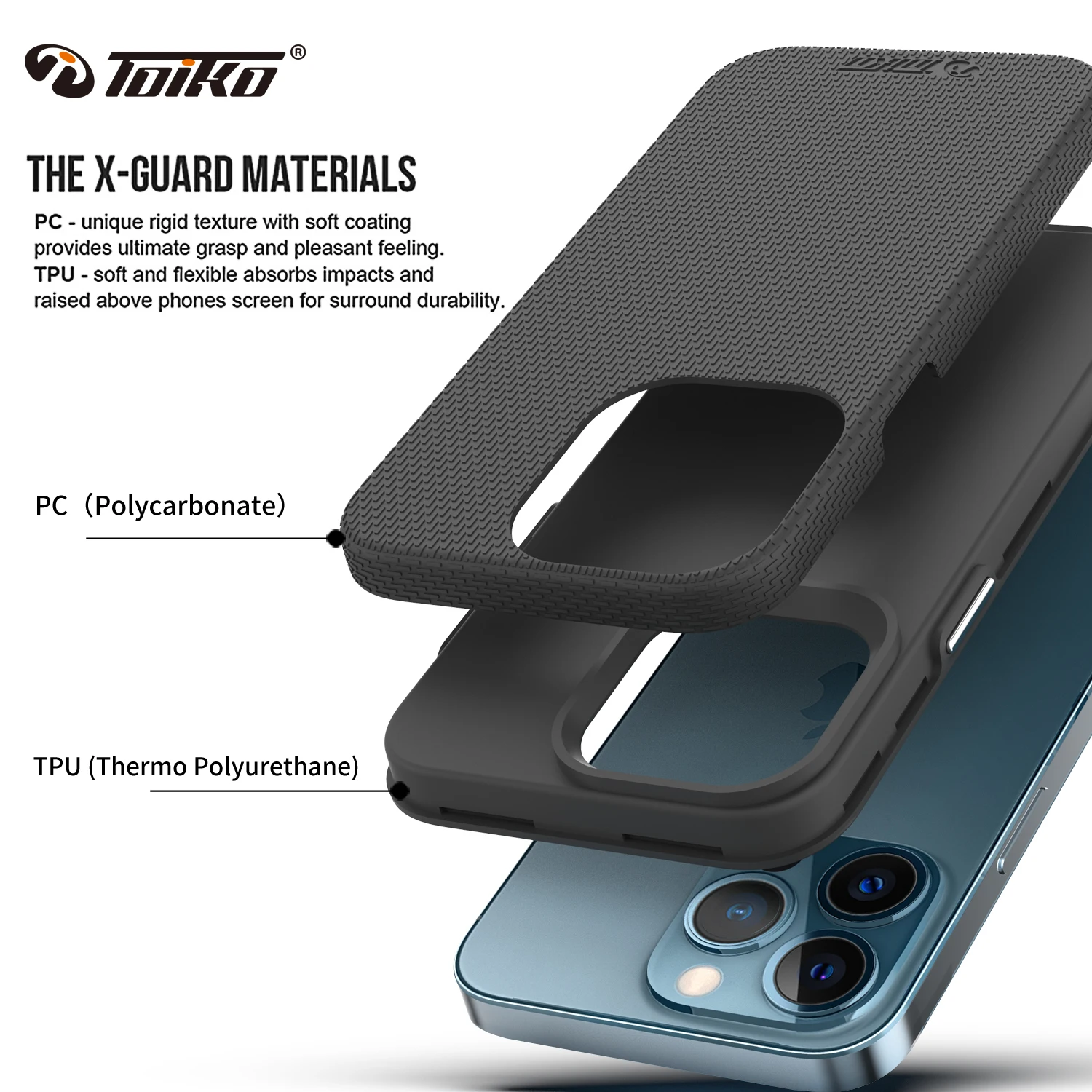 TOIKO X Guard 2 in 1 Shockproof Protection Case for iPhone 13 Pro Max Mini Back Cover Soft TPU Bumper Hard PC Rugged Armor Shell