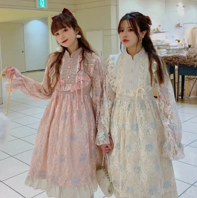 Mori girl – robe à volants pour filles, tenue de princesse japonaise kawaii, pour fête de thé, douce, cosplay, vintage, manches bouffantes, taille haute