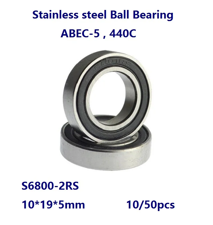 

10/50pcs S6800-2RS S6800RS 10*19*5mm ABEC-5 Stainless steel Thin Deep Groove Ball bearing Double Rubber cover 10×19×5mm