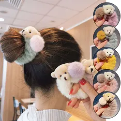 Korea Cute Plush Bear Hair Rope Winter Soft Pompom Elastic Hair Bands Hair Scrunchies for Women Girls Hair Accessories Headwear