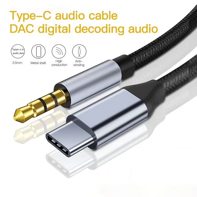 USB Type C to 3.5mm Audio Cable Audio Aux Cable For Samsung S20 S10 Car Headphone Speaker Wire Line 3.5 Jack Aux USBC Audio Cord