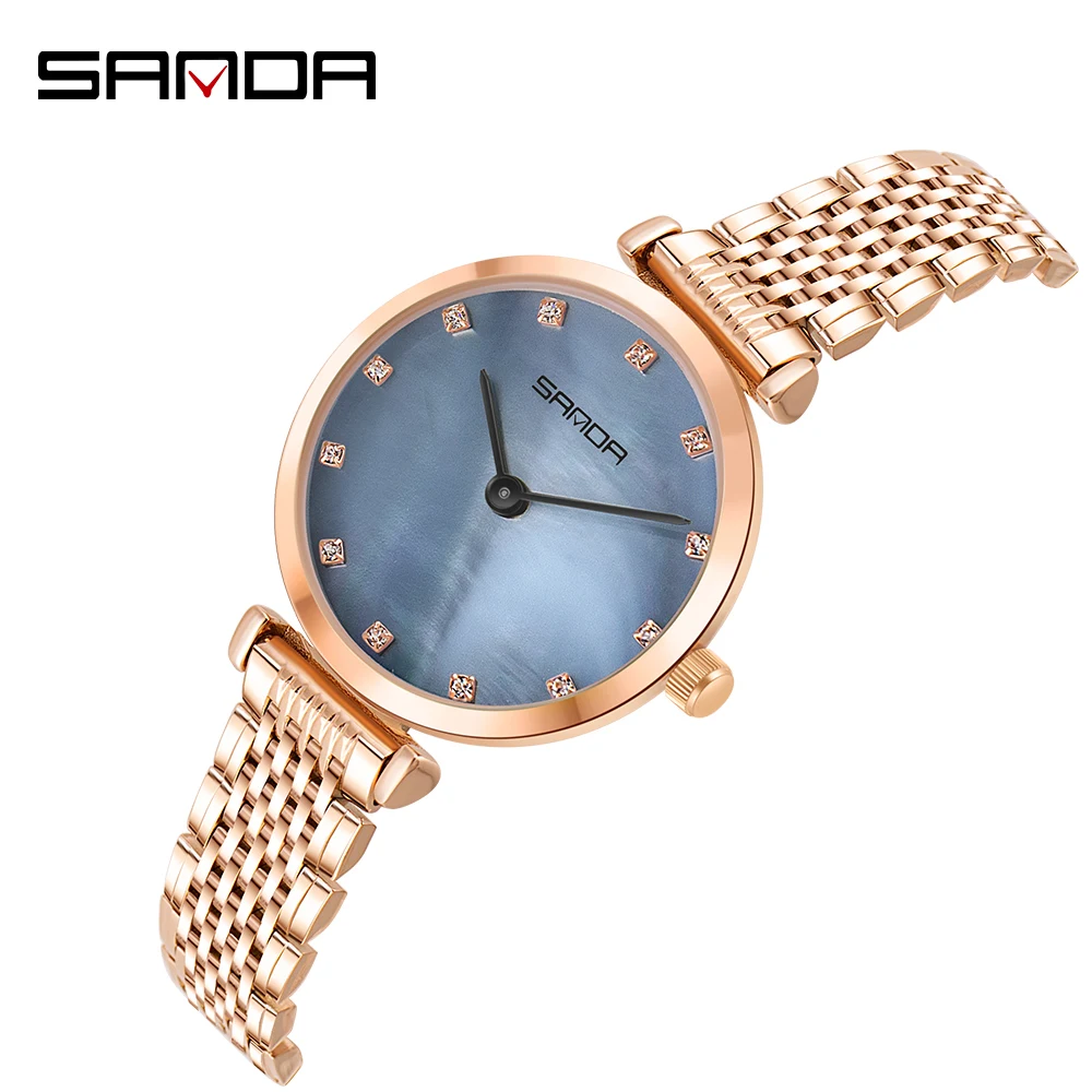 Fashion Sanda Top Brand Women Watch Luxury Diamond Ladies Wristwatches Stainless Steel Gold Mesh Strap Female Quartz