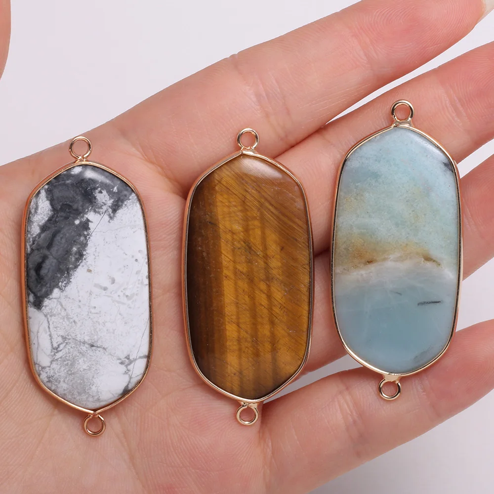 Natural Stone rectangle Double hole connector Necklace Pendant for Jewelry Making DIY Bracelet Necklaces Accessories Size23x50mm