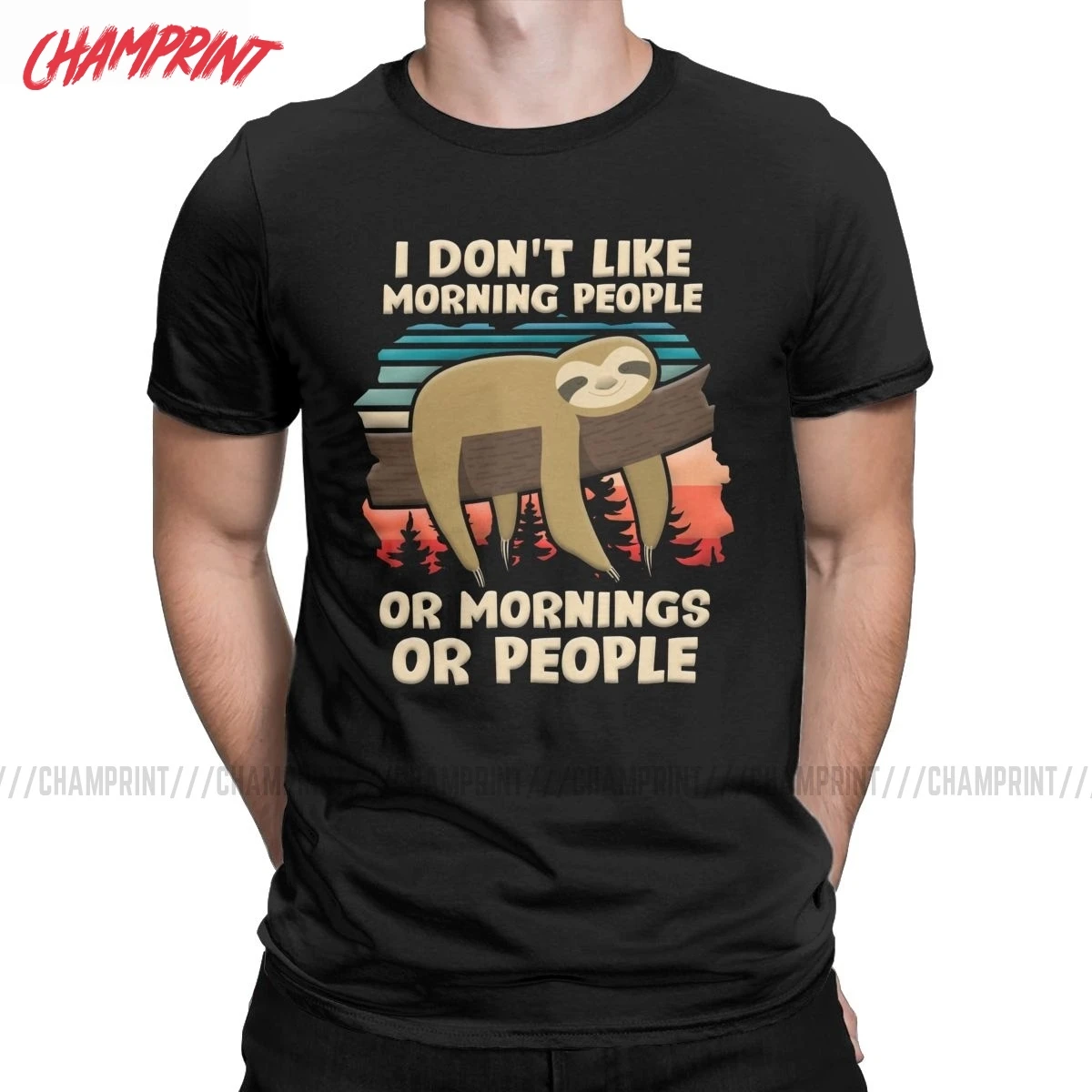 Vintage Funny Sloth I Hate Morning People T-Shirt for Men Crew Neck 100% Cotton T Shirt Short Sleeve Tees 4XL 5XL Clothing