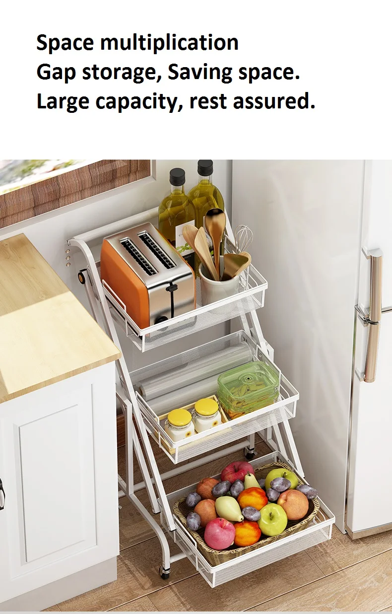 Kitchen Shelf Floor-To-Ceiling Multi-Layer Stretchable Folding Mobile Stroller Baby Supplies Snack Storage Rack