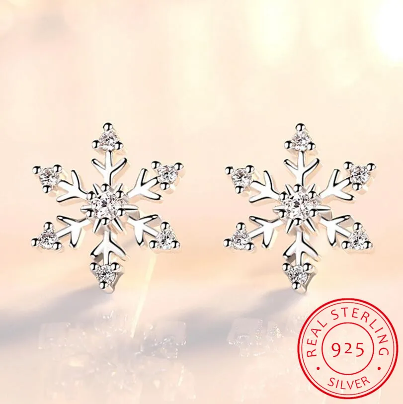 Luxury Zirconia Snowflake Stud Earrings For Women 925 Sterling Silver Earrings boucle of oreille earrings S-E582