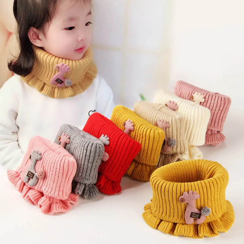 

Korean Children's Scarf Cute Cartoon Pony Wool Knitted Baby Scarf Winter Windproof Collar For Boys Girls Elastic Warm Snood A198