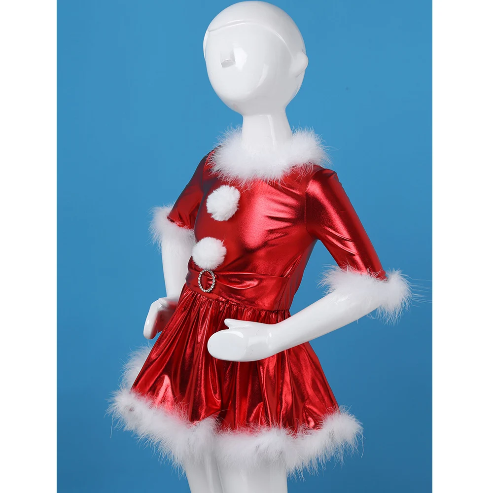 Ragazze Lucido Metallizzato Jazz di Ballo del Costume Di Natale Rave Abiti Body Vestito di Natale Figura Vestito Pattinaggio Su Ghiaccio Dress