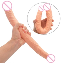 Overlength Double Dildos Soft Double Headed Penis Realistic Phallus Double Penetration Vagina and Anus Sex Toys Erotic Dick