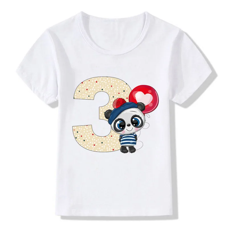 Boys Girls Cartoon Panda Birthday Number Print T Shirt Children Birthday T-shirts Baby Kids Funny Animal Gift Tshirt Present