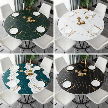 New Arrive Geometric Figure Soft Glass PVC Round Table Mat Soft Cloth Table Cover Waterproof 1.0mm Send In Roll Tablecloth