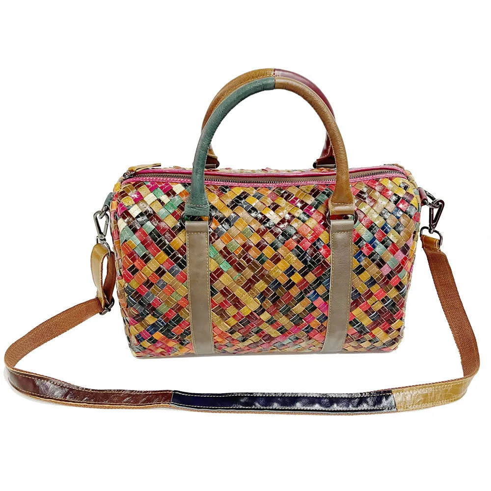 Borsa Boston da donna in pelle di mucca multicolore 2024 borsa a tracolla da viaggio Borsone da viaggio di grande capacitร in vera pelle moda