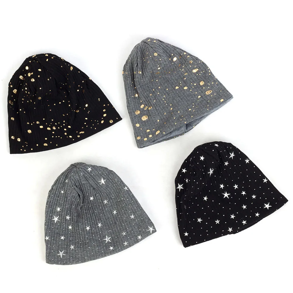 Geebro Bohemia Baby Girls Boys Ribbed Splatter Paint Star Print Beanies Infant Newborn Winter Warm Caps Unisex Baggy Cotton Hats