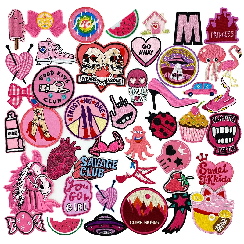 Pink series cartoon embroidery patch Cute girl fruit cream horse DIY Iron on patches Clothes Badge Applique Decoration Apparel