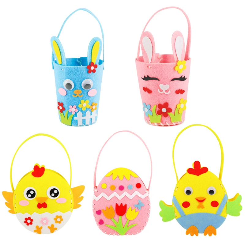 DIY Easter Egg Basket Happy Easter Cute Animal Rabbit Candy Bags Cookie Bags Handmade Material Kids Toys Crafts