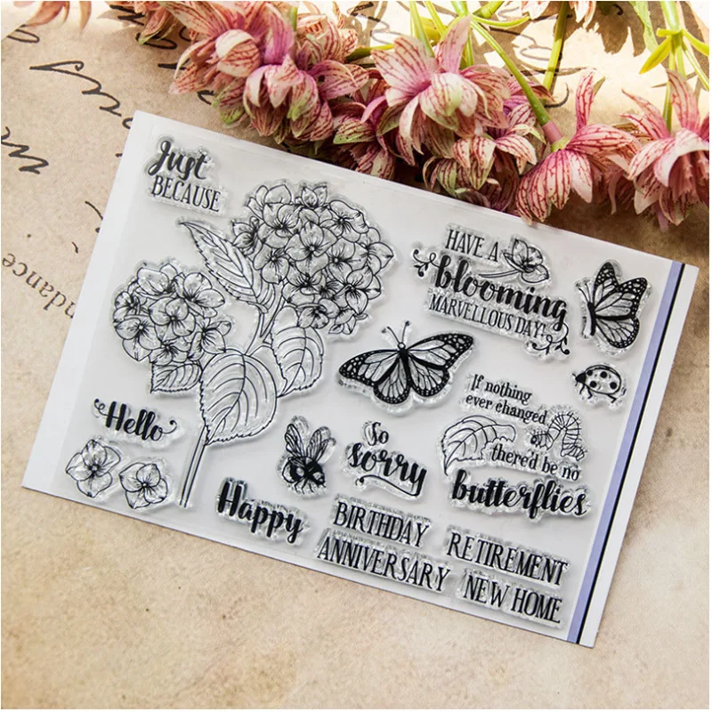 Meet Huang Stamps Rose butterfly New 2020 Greetings Stamps for Scrapbooking Transparent Rubber Seal Stamp for Card Making