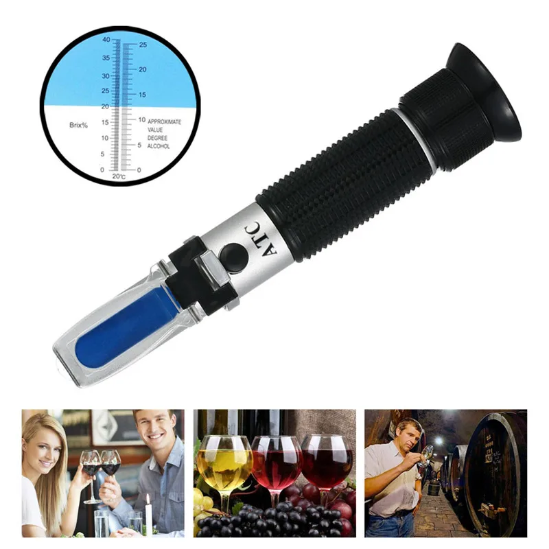 0-40% Brix 0-25% Alcohol Grapes Wine Refractometer ATC Handheld Concentration Meter Fruit Sugar Content Tester Measurement