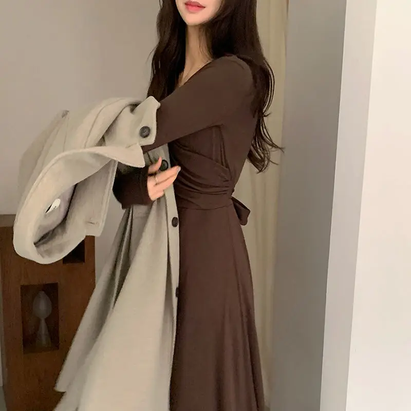 Elegant Cotton Clothing Chic Sweater Dress Women Warm Dresses Thick Casual Woman Autumn Korean Knitted 2022 Solid Winter Vestido