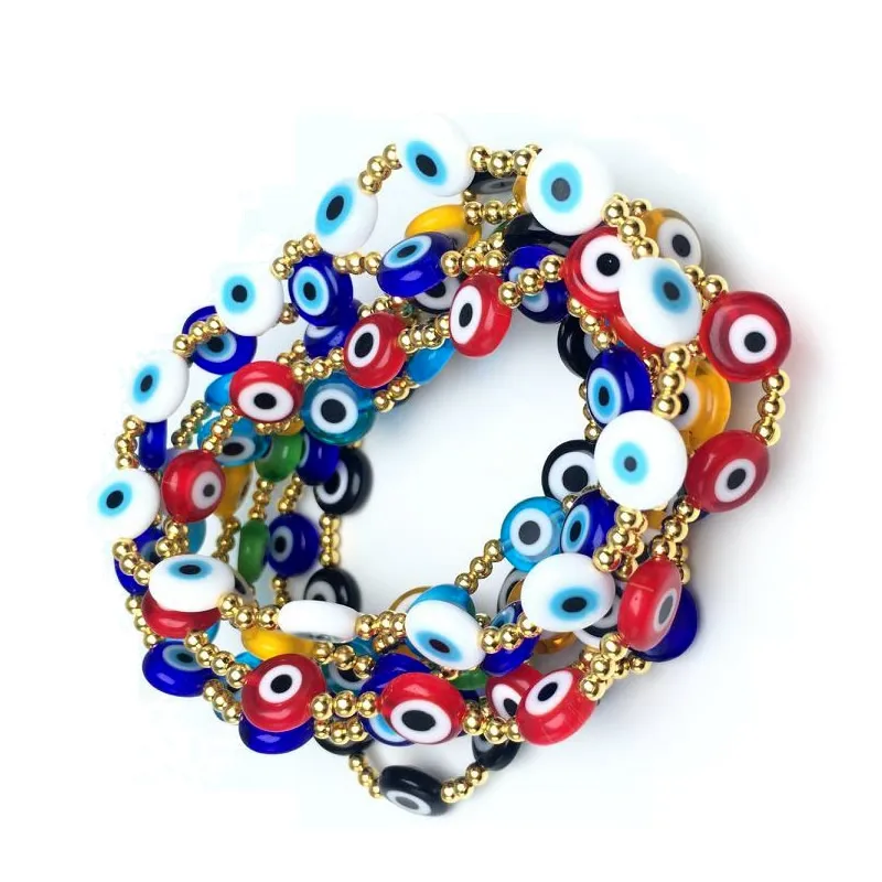 Braccialetti distanziatori in metallo di moda Bracciale elastico con perline smaltate oro blu rosso malocchio per le donne Regali di gioielli turchi