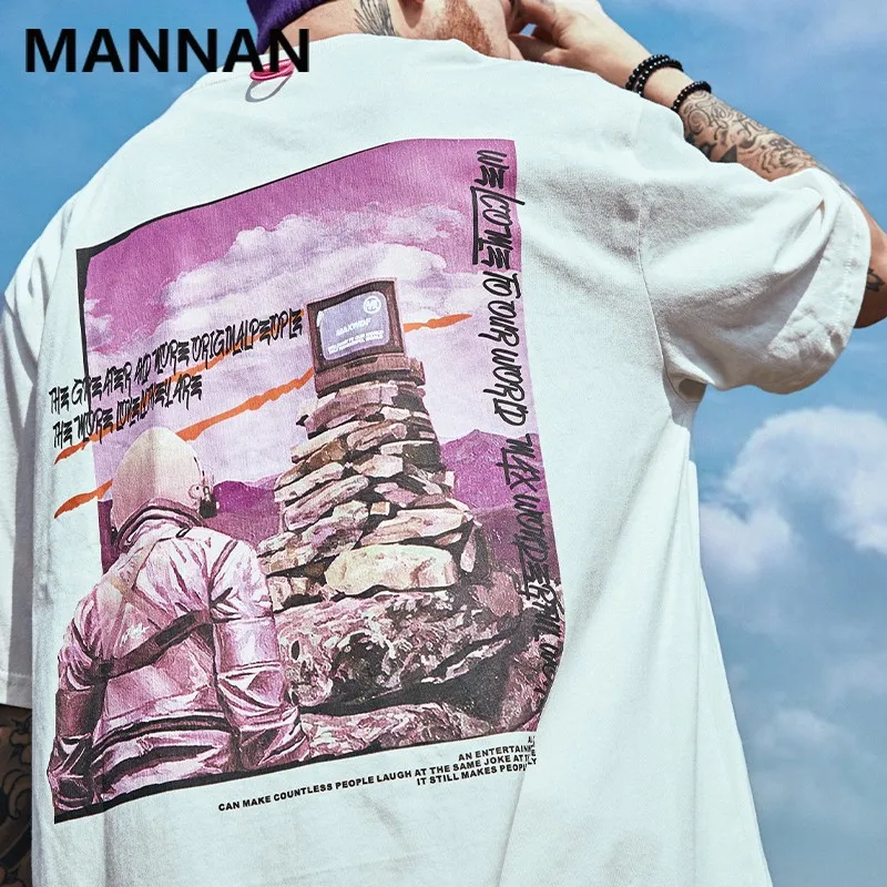 2021 Hip hop Streetwear T shirt Hip Hop Easy Loose Short Sleeve Vaporwave Universe Printed Baggy T-Shirt Fashion Tee Shirt Fila