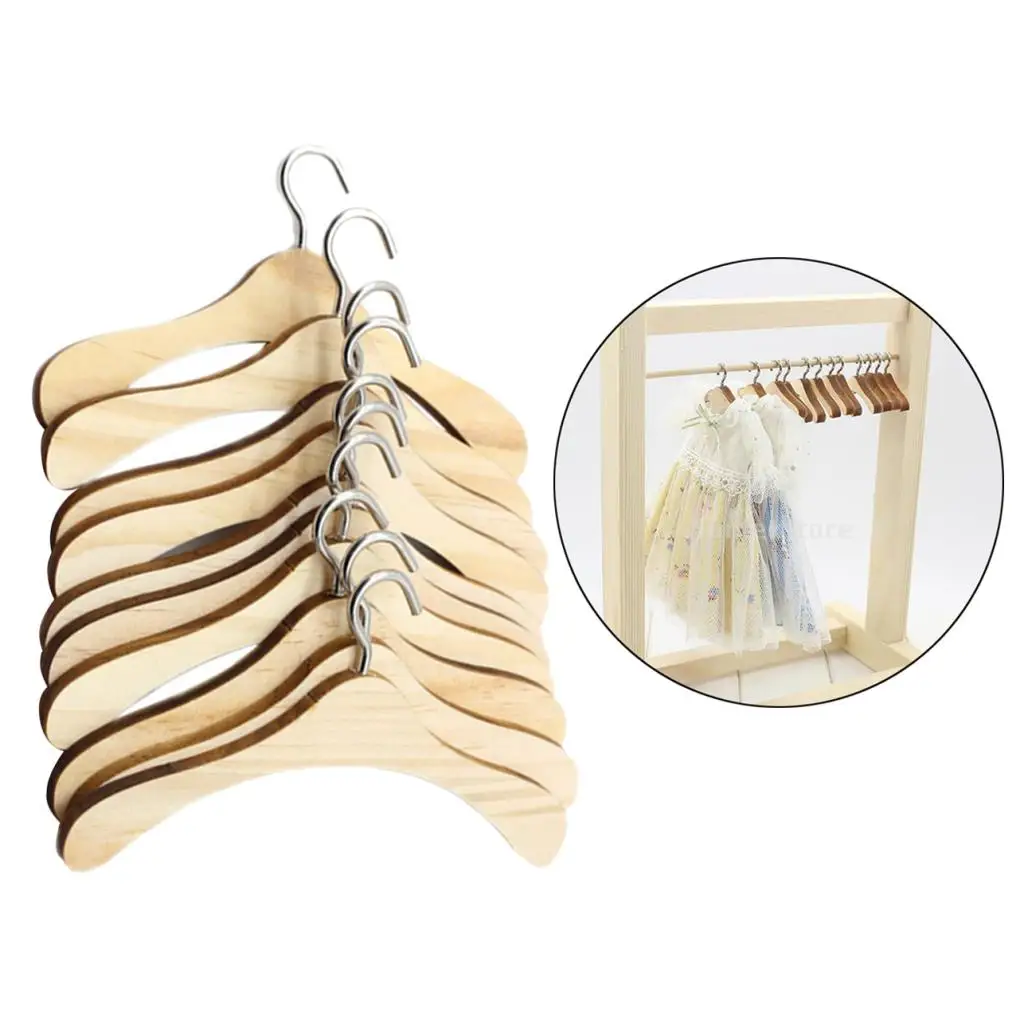 Dolls Natural Wooden Hangers Coat Dress Hangers for BJD SD1/3 SD1/4 SD1/6 Uncle Dolls Set of 10