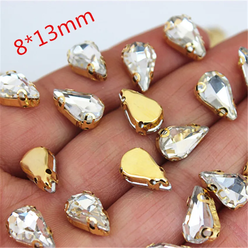 30pcs/Bag High Quality Mixed Gold Bottom Crystal Clear Glass Sew On Claw Rhinestones,DIY Wedding Dress Decoration Accessories