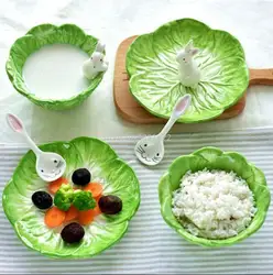 Food Fruits Rice Salad Bowl Pottery Ceramic Bowl Soup Tableware Dinner Bowl Spoon Creative Lovely Hand Painted for Children