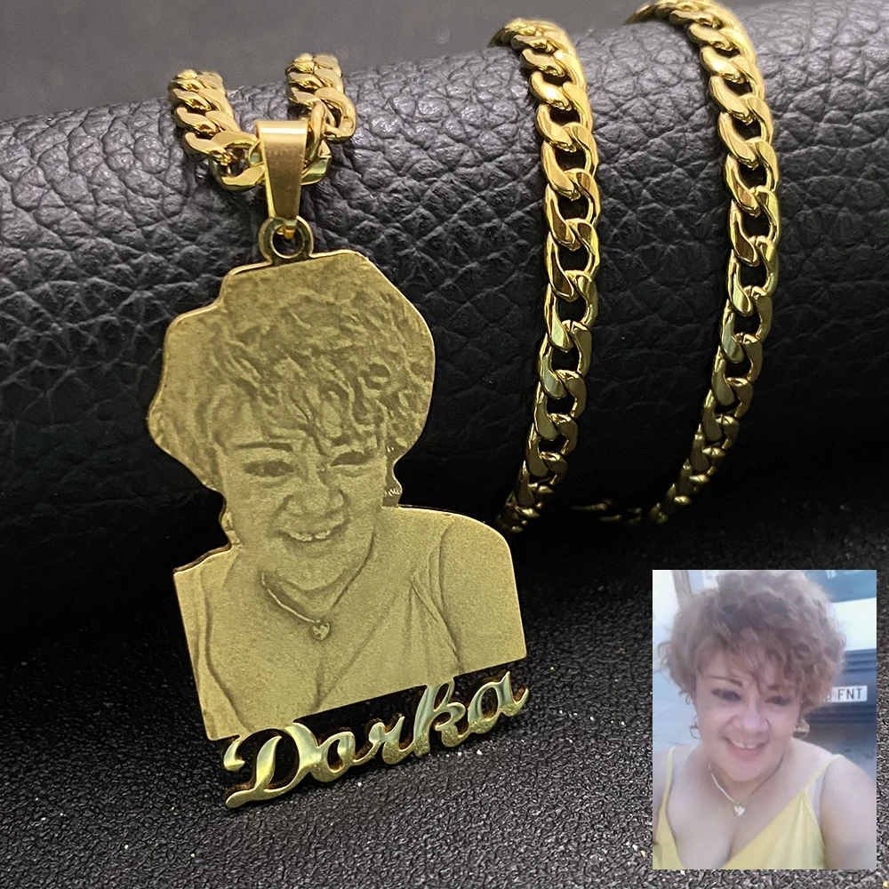 Custom Photo Necklaces Custom Name Cartoon Pendant Necklace  Personalized Photo Necklaces with Cuban Chain for Family Gifts