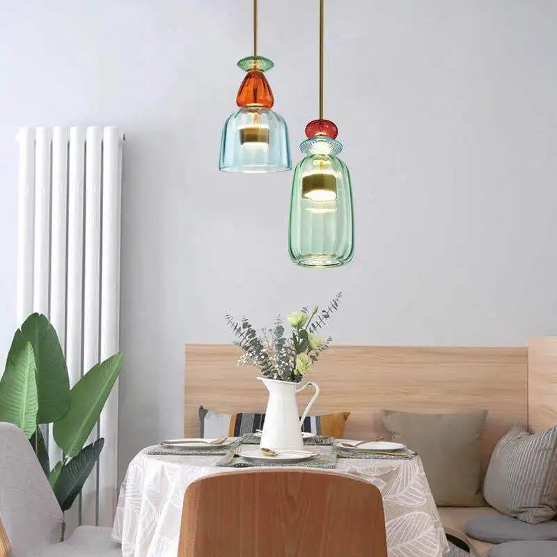 Modern Glass Pendant Lights Color Loft Pendant Lighting Retro E27 Industrial Hanging Lamp Kitchen Restaurant Sofa Pendant Lamp