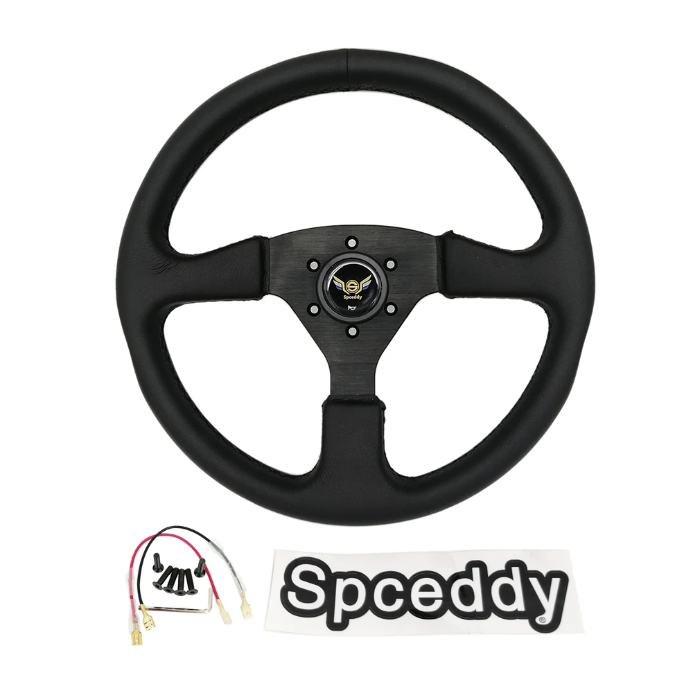 

Spcooc High Quality Car Sport Steering Wheel Universal 14inch 350mm Racing Steering Wheel Leather Black With Spceddy Stickers