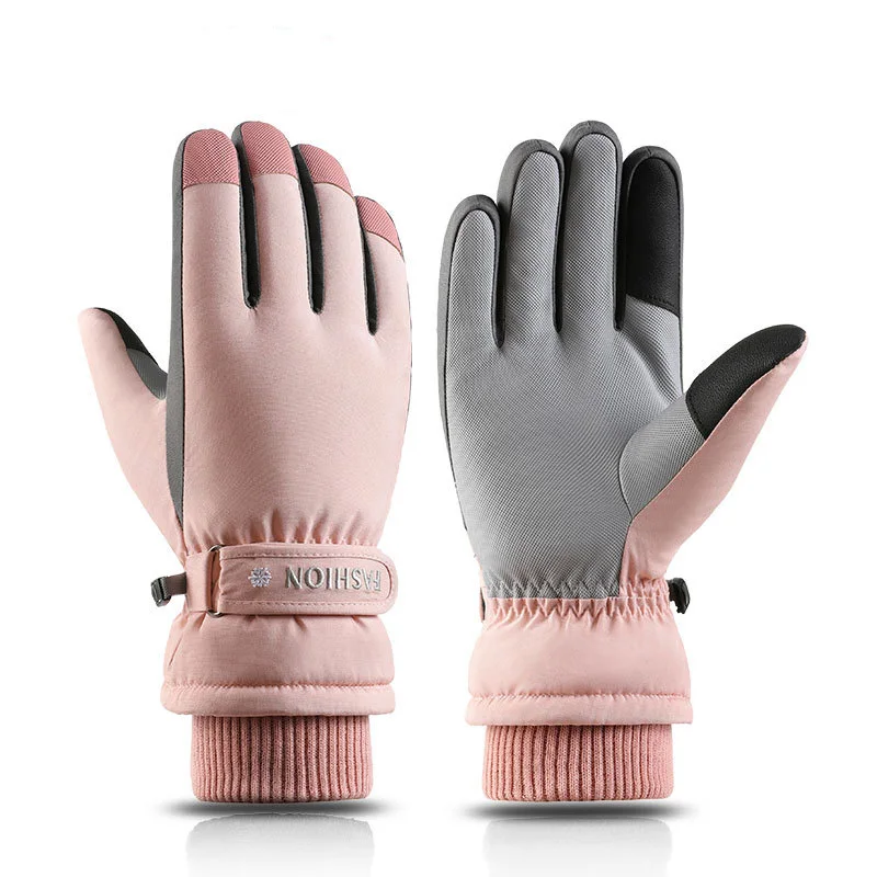 

Women Winter Stretch Knit Wrist Silica Gel Non Slip Touch Screen Mitten Plus Velvet Thick Warm Sport Waterproof Skiing Glove F21