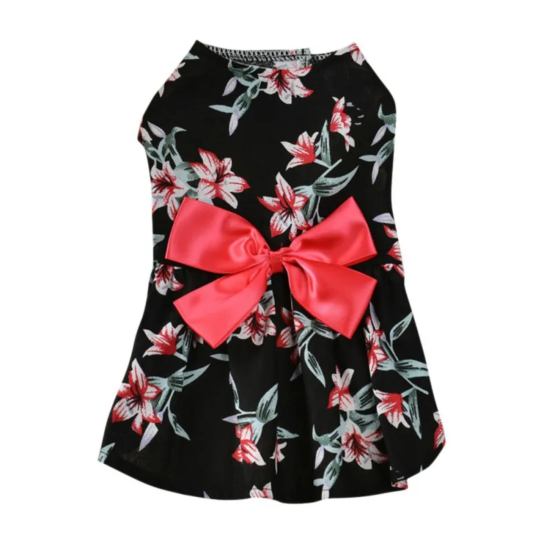 Summer Dog Dresses Cotton Flower Patterns Dogs Skirt Dress Pet Princess Dress Cute Pet Clothes With Bow-knot XS/S/M/L/XL #1