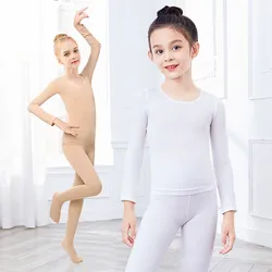 Girls Ballet Underwear Suits Kids Nude Dance Tights Thicken Underwear Long Sleeve Stretch Ballet Dance Wear Bodysuit for Winter