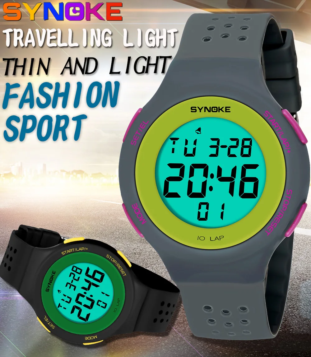 SYNOKE Men Watches Fashion Digital Led Electronic Outdoors Sport Waterproof Alarm PU Wristwatch Military Chronograph Clock