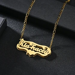 Customized Double Layer Welding Name Letter Necklaces Name for Women Men Heart Necklace Pendant Thick Figaro Chain Jewelry Gift