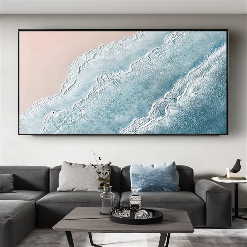 Abstract Beach And Waves Picture Modern Hand-painted Oil Paintings Gravel Texture Canvas Painting Fashionable Living Room Decor