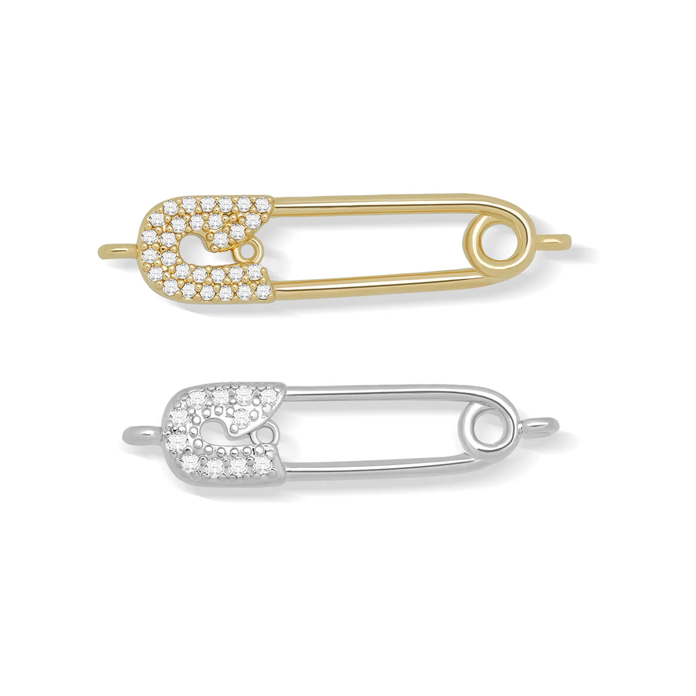 Cubic Zirconia Stones Gold-plated Rhodium Brass Safety Pin Connector Charm For Necklace Bracelet Makings CZ Copper Jewelry DIY