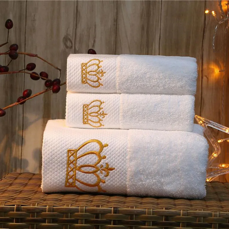 Embroidered Crown White bath towel 5stars Hotel Towels 100% Quality Towel Set Washcloths towels bathroom large Face Towel Bath