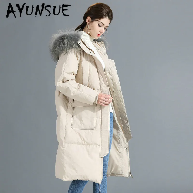 

90% White Duck Down Jacket Women 2020 Winter Coat Women Raccoon Fur Collar Korean Puffer Jacket Women Warm Parka Y619 YY1639