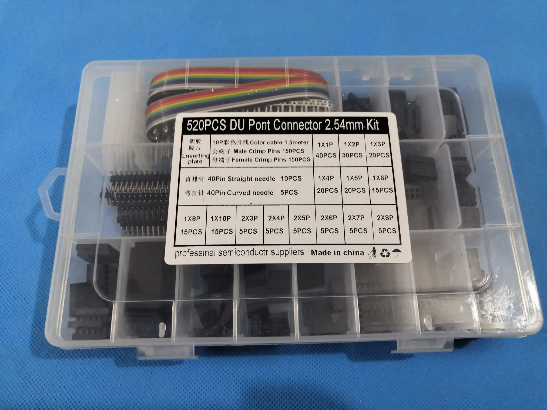 520PCS DuPont Cap Head Shell Kit Wire Jumper Housing Connector male/female Terminal Crimp 1*2/2*2/3/4/5/6/7/8/10Pin Header Strip