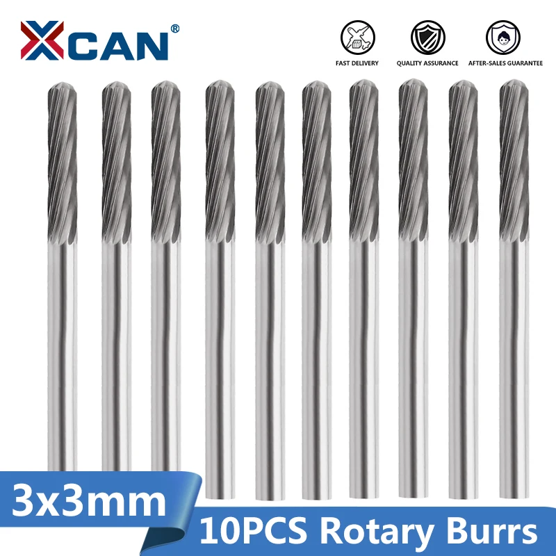 XCAN Rotary File 10pcs 3mm Tungsten Carbide Rotary Burrs Set Accessories for Rotary Tools Milling Cutter Engraving Bits