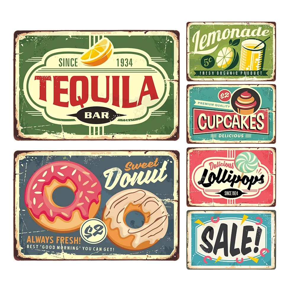 

Cold Drinks Metal Tin Signs Lemon Watermelon Corn Juice Poster Beverage Shop Vintage Wall Art Painting Plaque Home Decor 20x30cm