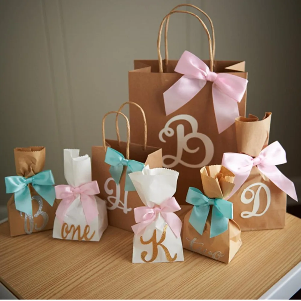 personalized  Gift Bags for Wedding Guests. Engagement  Large Kraft Paper Bags with Handle. cutom  Party Favor Bags. Br8KFT.