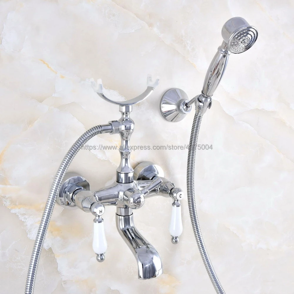 

Wall Mounted Bathroom Clawfoot Bathtub Shower Faucets Polished Chrome Basin Sink Mixer Tap Tub Faucet & HandShower Nna701