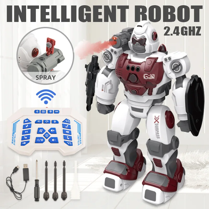 

Smart Induction Robot 2.4G Radio Remote Contro Robot programming Gesture Induction Electric Model Toy With Mist Spray Music